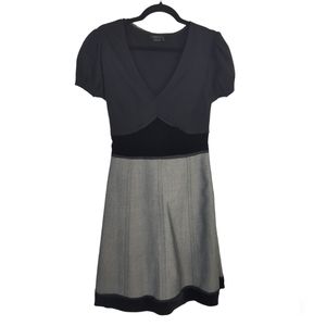 BCBG Maxazria Black Grey Midi Short Sleeve Dress